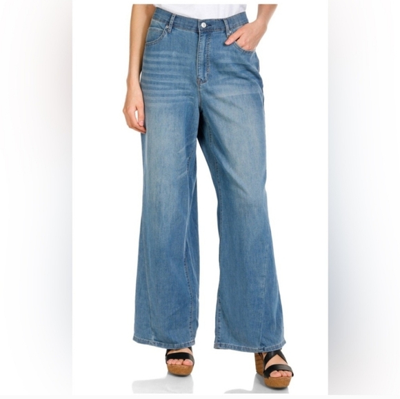 Nicole Miller NY Sz 8 Nomad Super High Waisted Wide Leg Jeans Boho Cute By-1940 - Picture 1 of 12
